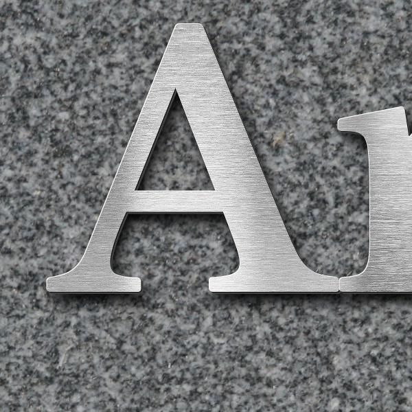 Schriftzug "Antje Kaczorowski" in Schriftart "Serif", Edelstahl V2A gebürstet - hochwertig & wetterb