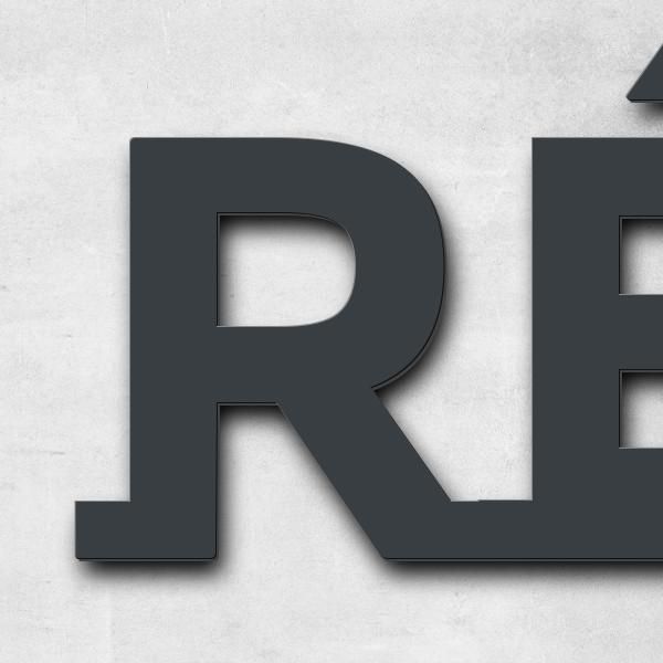 Schriftzug "Résidence" in Schriftart "Baseline", Edelstahl V2A pulverbeschichtet - hochwertig & wett