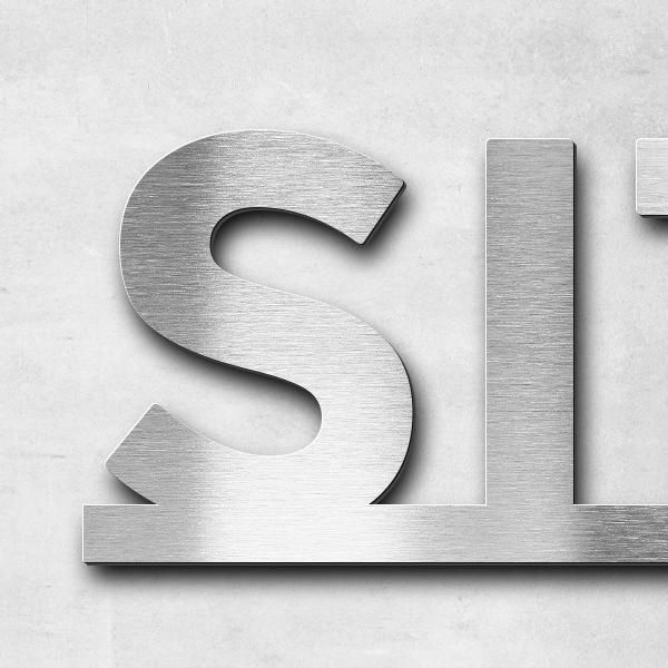 Schriftzug "Sitting BULL" in Schriftart "Baseline", Edelstahl V2A gebürstet - hochwertig & wetterbes