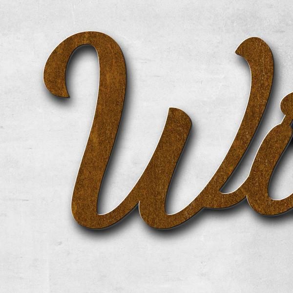 Schriftzug "Willkommen" in Schriftart "Filigrano", Cortenstahl voroxidiert - hochwertig & wetterbest