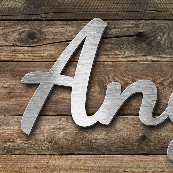 Schriftzug "Angelina" in Schriftart "Filigrano", Edelstahl V2A gebürstet - hochwertig & wetterbestän
