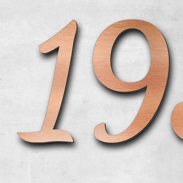 Schriftzug "1937 - 2025" in Schriftart "Filigrano", Acryl-Kunststoff in Kupfer-Optik gebürstet - hoc
