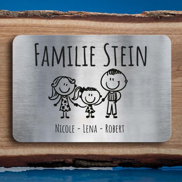 Familien-Türschild Edelstahl, Tochter - Eltern (personalisierbar) - Serie 2