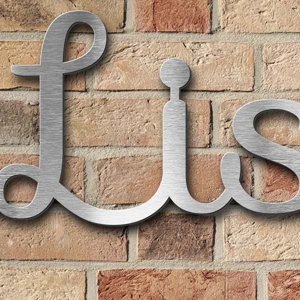 Schriftzug "Lisa Süpfle" in Schriftart "Autumna", Edelstahl V2A gebürstet - hochwertig & wetterbestä
