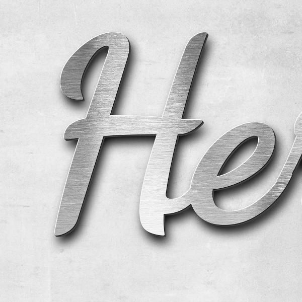 Schriftzug "Hereinspaziert" in Schriftart "Filigrano", Edelstahl V2A gebürstet - hochwertig & wetterbeständig