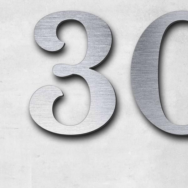 Schriftzug "30167M" in Schriftart "Serif", Acryl-Kunststoff in Edelstahl-Optik gebürstet - hochwerti
