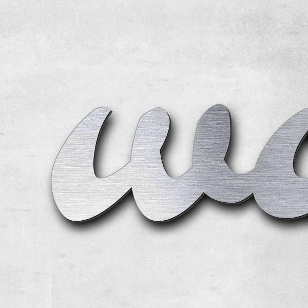 Schriftzug "wunderbaren Freundschaft" in Schriftart "Molarite", Acryl-Kunststoff in Edelstahl-Optik