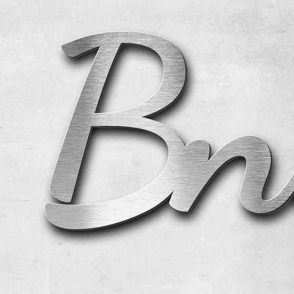 Schriftzug "BnB Säntisblick" in Schriftart "Filigrano", Edelstahl V2A gebürstet - hochwertig & wetterbeständig