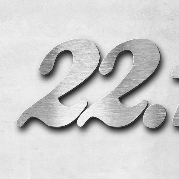 Schriftzug "22.10.2025" in Schriftart "Ballpark", Edelstahl V4A gebürstet - hochwertig & wetterbestä