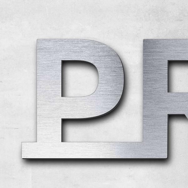 Schriftzug "PRIVAT" in Schriftart "Baseline", Acryl-Kunststoff in Edelstahl-Optik gebürstet - hochwe