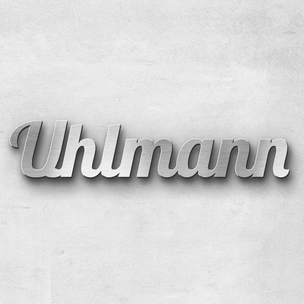 Schriftzug "Uhlmann" Edelstahl gebürstet