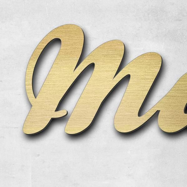 Schriftzug "Marian" in Schriftart "Ballpark", Acryl-Kunststoff in Messing-Optik gebürstet - hochwert