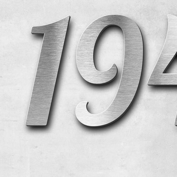 Schriftzug "1940 - 2024" in Schriftart "Catdog", Edelstahl V2A gebürstet - hochwertig & wetterbestän