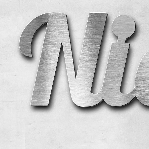 Schriftzug "Niedernstraße" in Schriftart "Catdog", Edelstahl V2A gebürstet - hochwertig & wetterbest