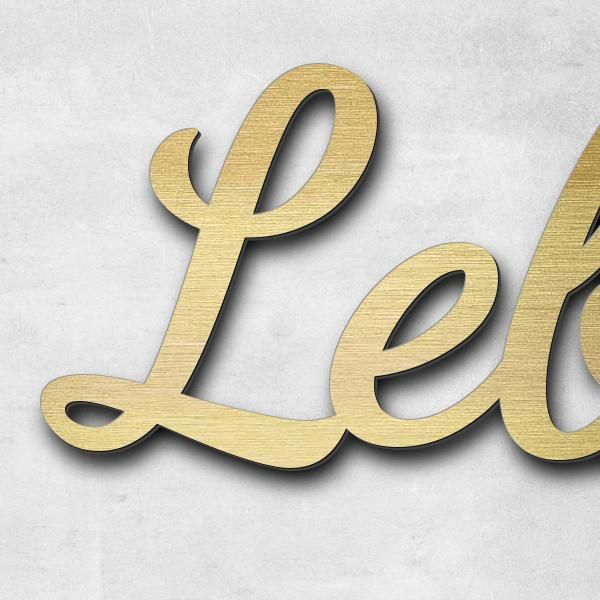 Schriftzug "Leben" in Schriftart "Filigrano", Acryl-Kunststoff in Messing-Optik gebürstet - hochwert