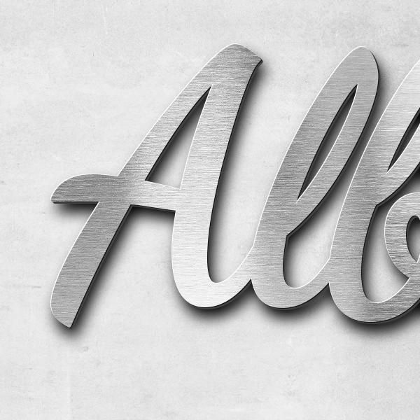 Schriftzug "Alberto" in Schriftart "Filigrano", Edelstahl V2A gebürstet - hochwertig & wetterbeständ