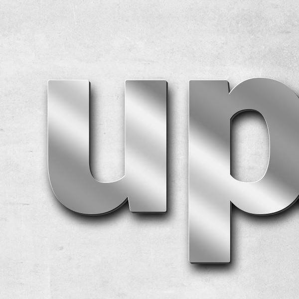 Schriftzug "upgrade" in Schriftart "Sans", Edelstahl V2A spiegelpoliert - hochwertig & wetterbeständ