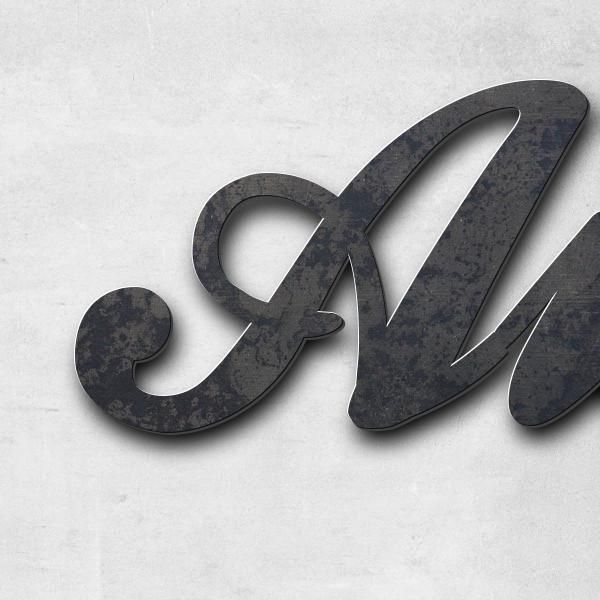 Schriftzug "Australien 1600Km" in Schriftart "Ballpark", Cortenstahl unbehandelt - hochwertig & wett