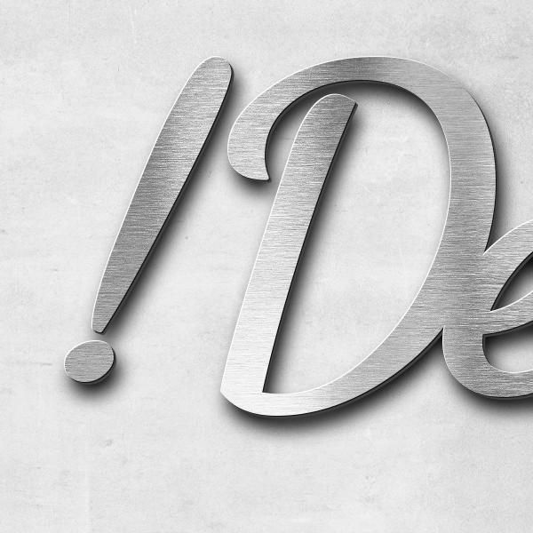 Schriftzug "!Deister" in Schriftart "Filigrano", Edelstahl V2A gebürstet - hochwertig & wetterbestän