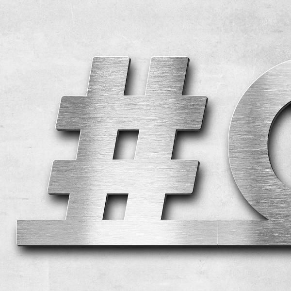 Schriftzug "#check2protect" in Schriftart "Baseline", Edelstahl V2A gebürstet - hochwertig & wetterb