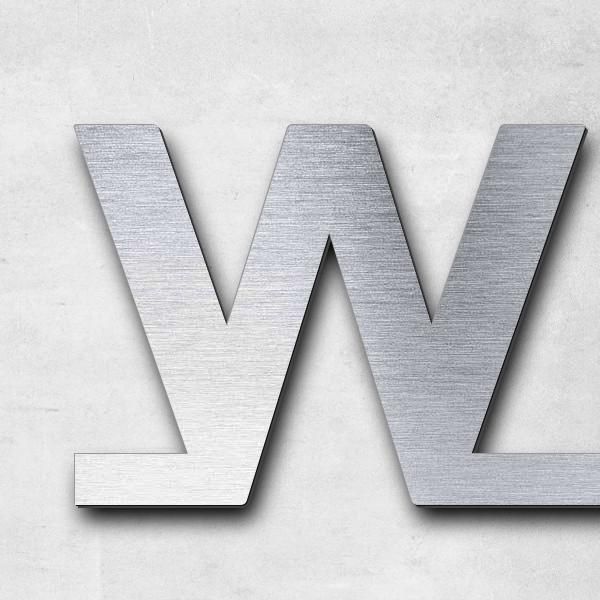 Schriftzug "WEBERSINKE" in Schriftart "Baseline", Acryl-Kunststoff in Edelstahl-Optik gebürstet - ho