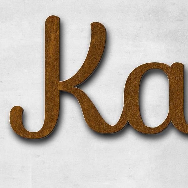 Schriftzug "Kartoffelhalle Reikowski" in Schriftart "Autumna", Cortenstahl voroxidiert - hochwertig