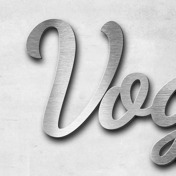 Schriftzug "Vogtländer" in Schriftart "Filigrano", Edelstahl V2A gebürstet - hochwertig & wetterbest