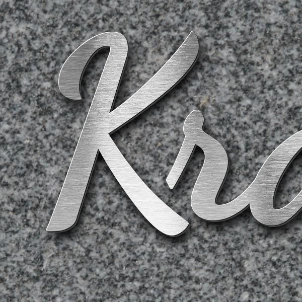 Schriftzug "Kramer" in Schriftart "Filigrano", Edelstahl V2A gebürstet - hochwertig & wetterbeständi