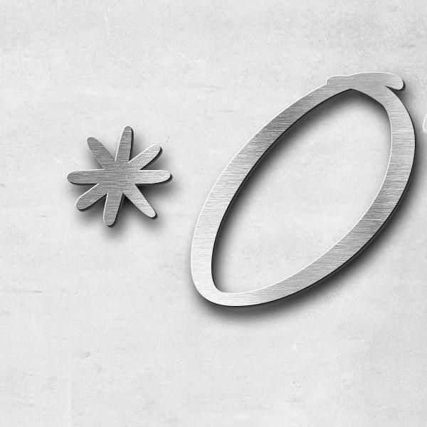 Schriftzug "*07.06.36" in Schriftart "Jessari", Edelstahl V2A gebürstet - hochwertig & wetterbeständ