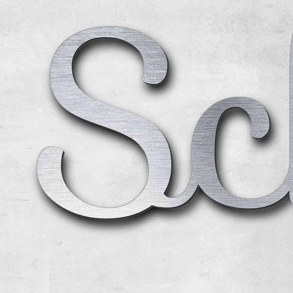 Schriftzug "Schatztrihe" in Schriftart "Autumna", Acryl-Kunststoff in Edelstahl-Optik gebürstet - ho