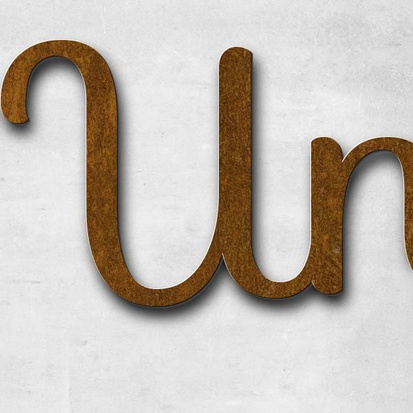 Schriftzug "Unvergessen" in Schriftart "Autumna", Cortenstahl voroxidiert - hochwertig & wetterbestä