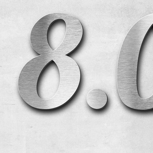 Schriftzug "8.02.1955" in Schriftart "Catdog", Edelstahl V2A gebürstet - hochwertig & wetterbeständig