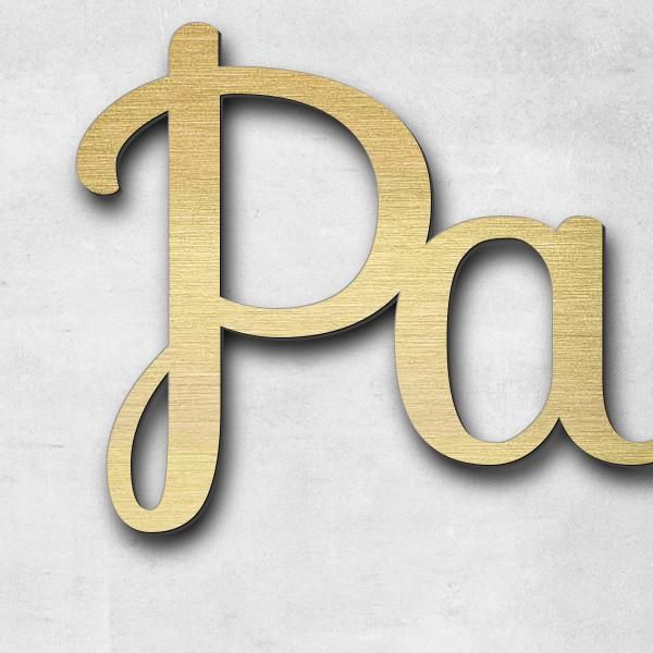 Lettering "Paris Rome Dolce", acrylic plastic in Aspect laiton brushed - high quality & weather resistant