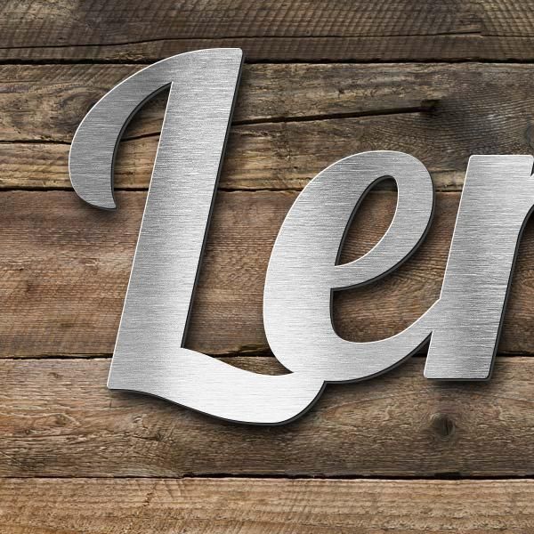 Schriftzug "Lennart & Dorina Dreke" in Schriftart "Catdog", Edelstahl V2A gebürstet - hochwertig & w