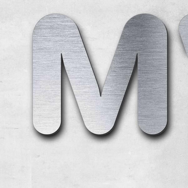 Schriftzug "MV-SERVICE", Acryl-Kunststoff in Edelstahl-Optik gebürstet - hochwertig & wetterbeständi