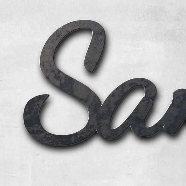 Schriftzug "Sandrock" in Schriftart "Filigrano", Cortenstahl unbehandelt - hochwertig & wetterbestän