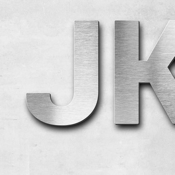 Schriftzug "JKJKJ" in Schriftart "Sans", Edelstahl V2A gebürstet - hochwertig & wetterbeständig