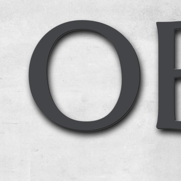 Schriftzug "OBERKRONBICHLHOF" in Schriftart "Eternitas", Edelstahl V2A pulverbeschichtet - hochwerti