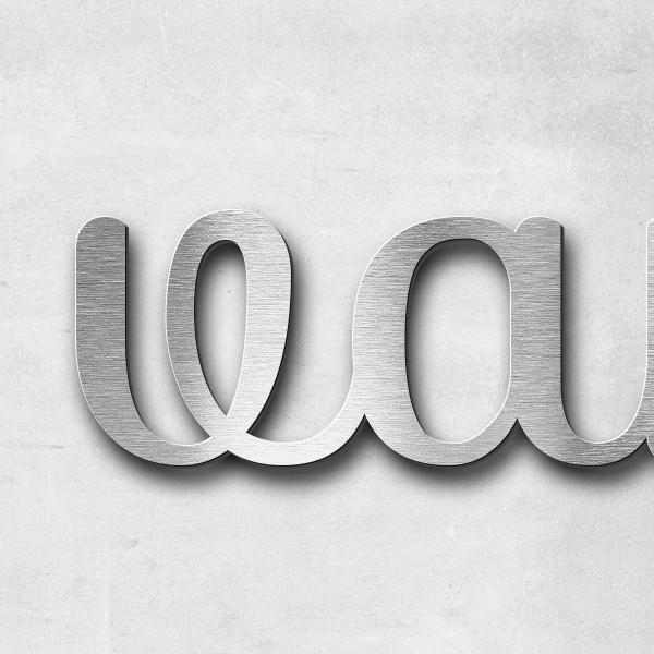 Schriftzug "van Dueren" in Schriftart "Autumna", Edelstahl V2A gebürstet - hochwertig & wetterbestän