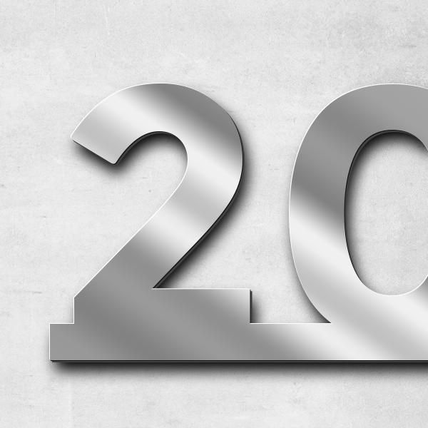 Schriftzug "20.2.1965 - 25.8.2022" in Schriftart "Baseline", Edelstahl V2A spiegelpoliert - hochwert