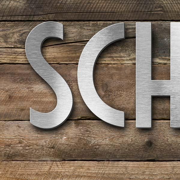 Schriftzug "SCHLECK" in Schriftart "Style 25", Edelstahl V2A gebürstet - hochwertig & wetterbeständi