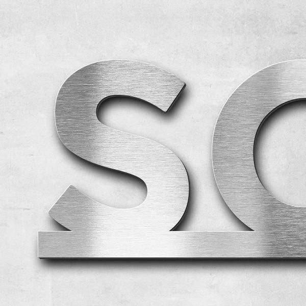 Schriftzug "schuster" in Schriftart "Baseline", Edelstahl V2A gebürstet - hochwertig & wetterbeständ