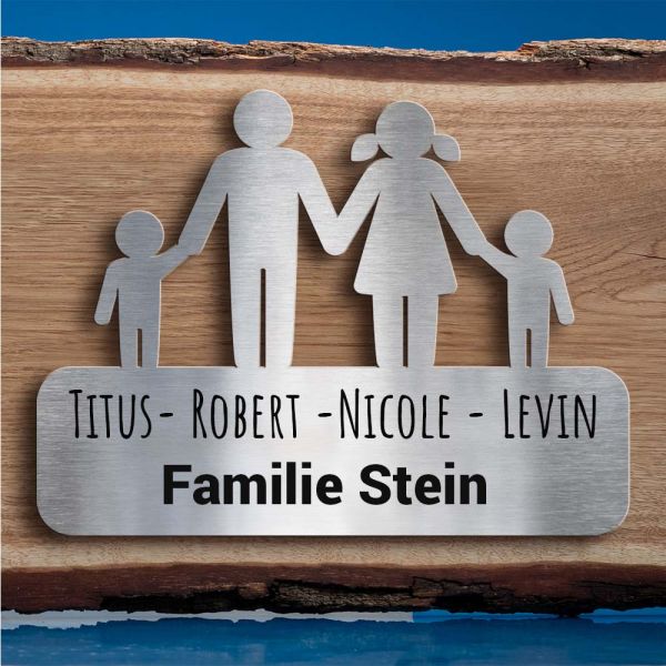 Familien-Türschild Edelstahl, 2 Söhne - Eltern (personalisierbar)