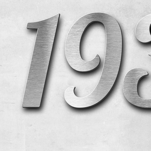 Schriftzug "1934-2025" in Schriftart "Catdog", Edelstahl V2A gebürstet - hochwertig & wetterbeständi