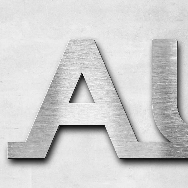 Schriftzug "autocenter Knape" in Schriftart "Baseline", Edelstahl V2A gebürstet - hochwertig & wette