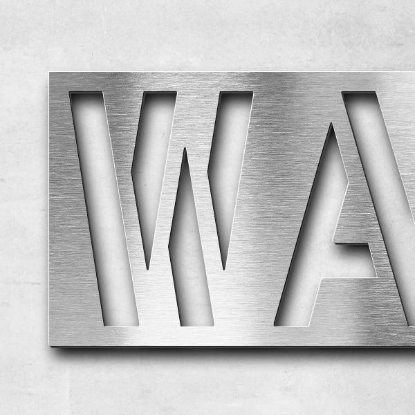 Schriftzug "Wald & Wiese" in Schriftart "Blash", Edelstahl V2A gebürstet - hochwertig & wetterbestän