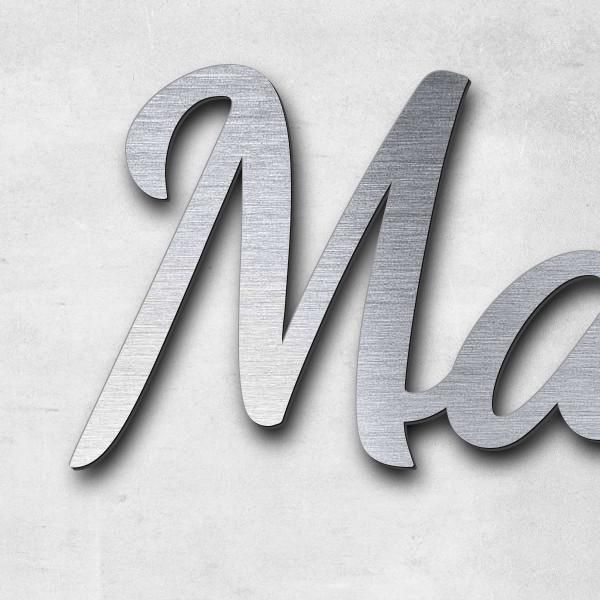 Schriftzug "Mandy & Nils", Acryl-Kunststoff in Edelstahl-Optik gebürstet - hochwertig & wetterbestän