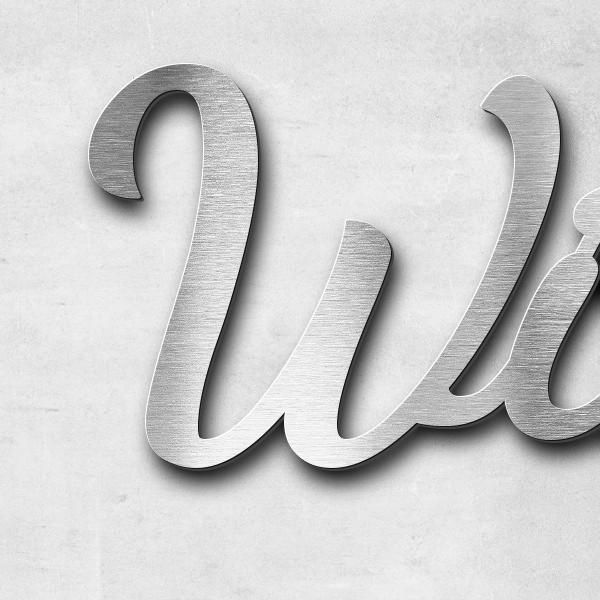 Schriftzug "Willkommen" in Schriftart "Filigrano", Edelstahl V2A gebürstet - hochwertig & wetterbest