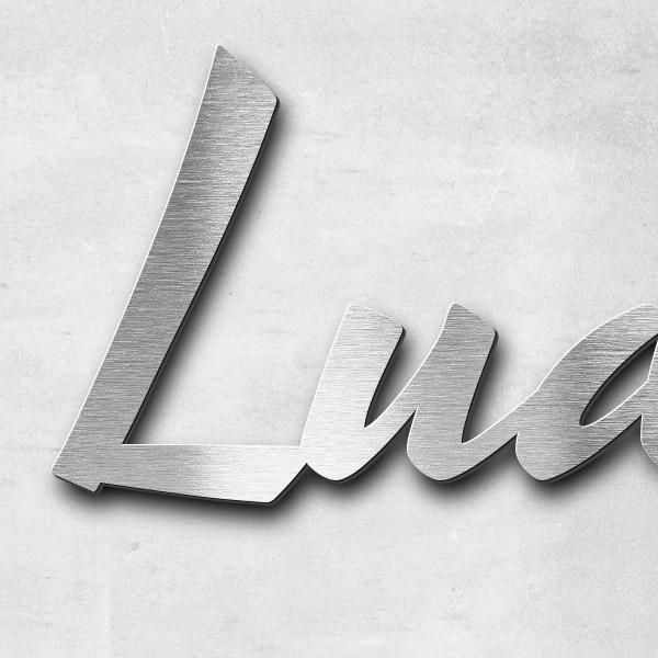 Schriftzug "Luder" in Schriftart "Retroracer", Edelstahl V2A gebürstet - hochwertig & wetterbeständi