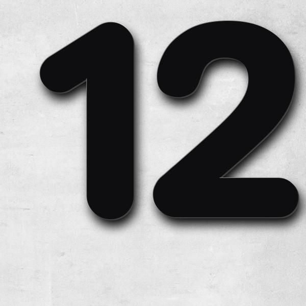 Schriftzug "12" in Schriftart "Classic", Edelstahl V2A pulverbeschichtet - hochwertig & wetterbestän